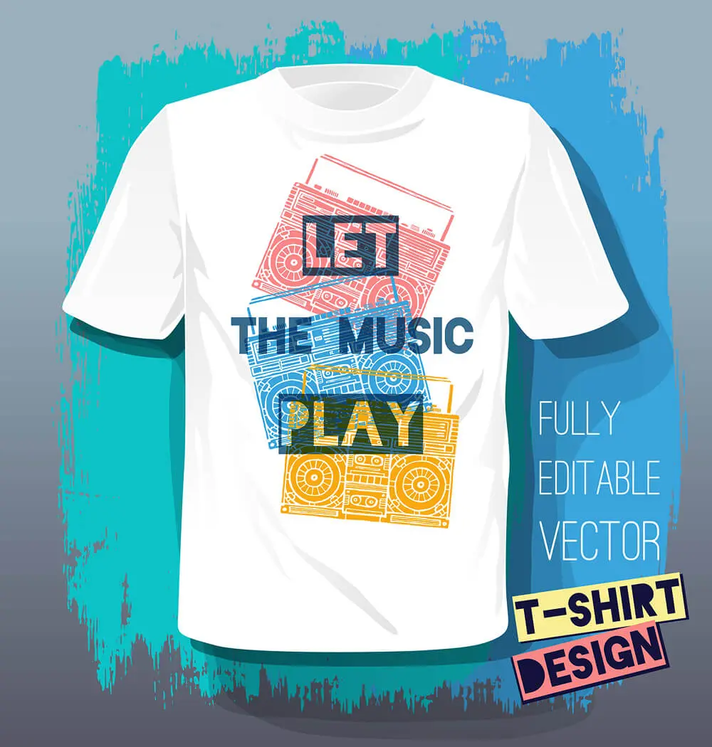 T-shirt with colorful radio design text.